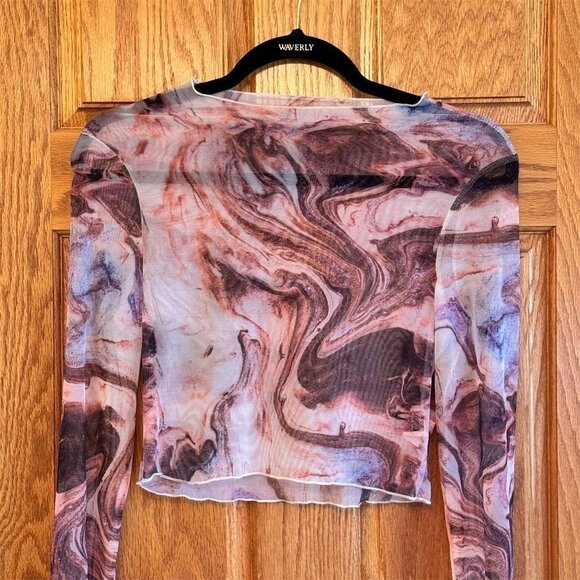 SHEIN Women's Multicolor Marble Print Mesh Crop Top Size M New - Picture 3 of 5